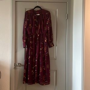 WAYF, size medium. Long sleeve floral maroon maxi dress